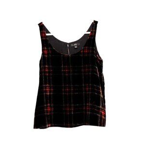J Crew Sleeveless Blouse Size 2 Tank Top Plaid Velvet Dark Academia Preppy Lined